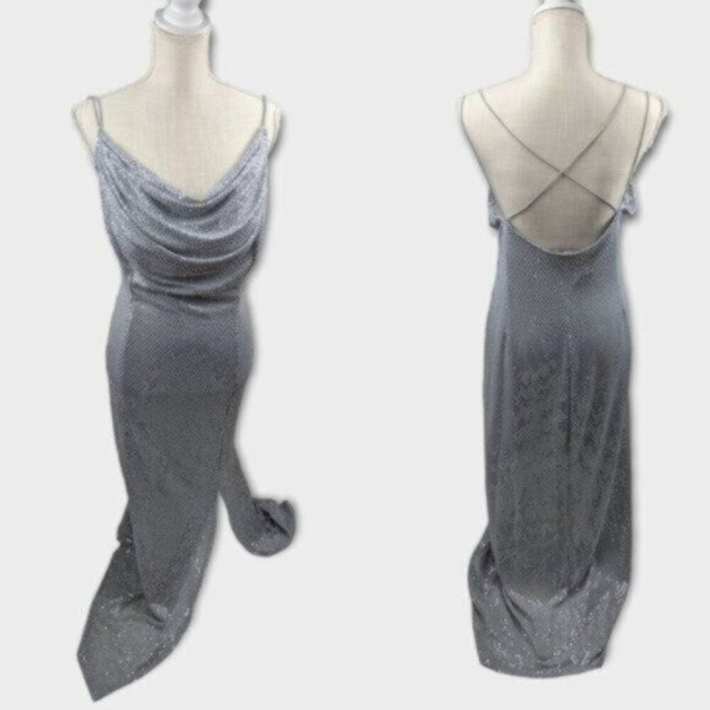 Sophia Rose Silver Gray Cowl Neck Maxi Dress XL Women